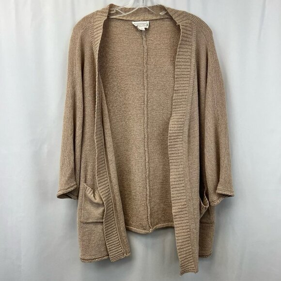 Loveriche Womens Cardigan Sweater Tan Long Sleeve Knit Open Front Pockets Small - Picture 1 of 10
